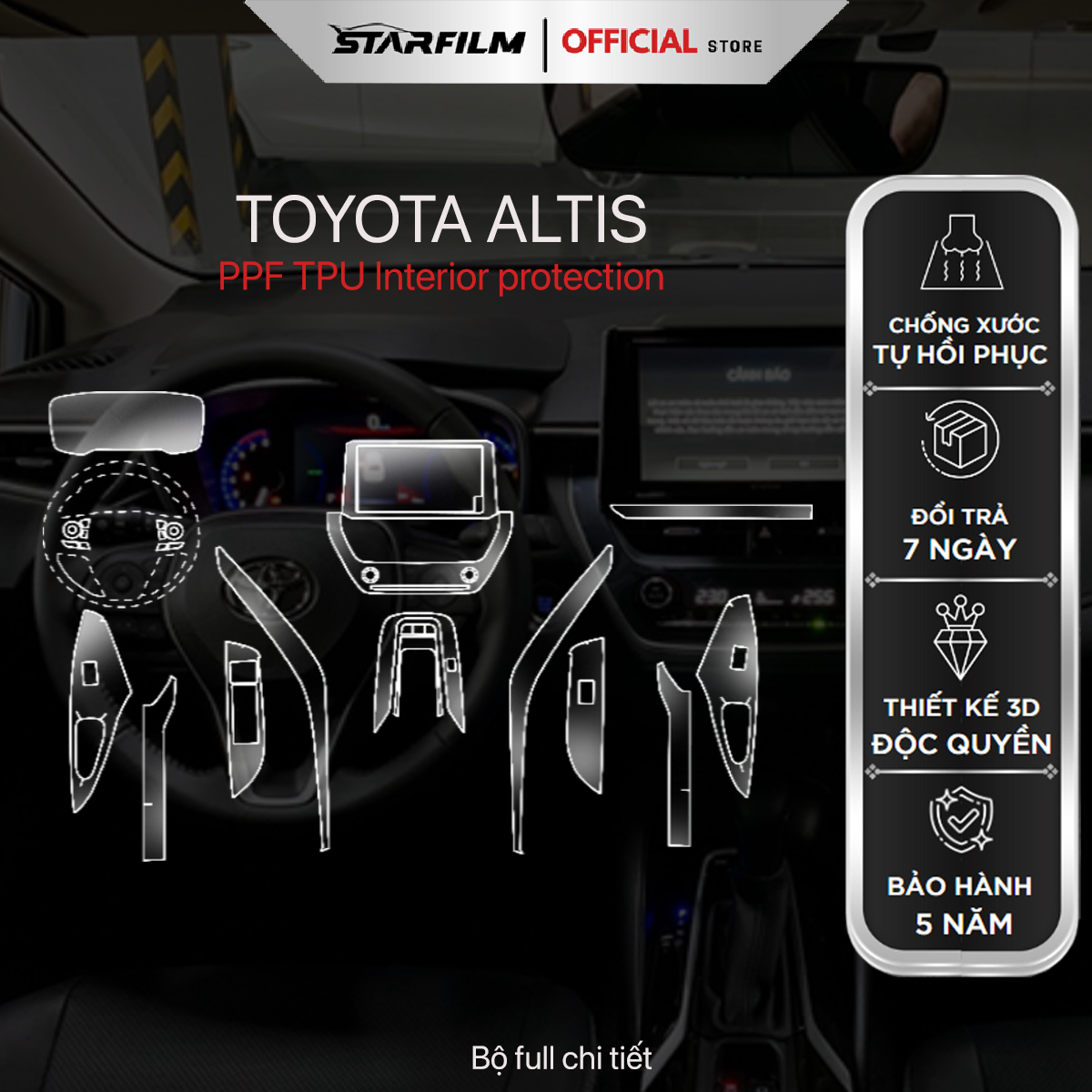 Toyota Altis PPF TPU nội thất chống xước tự hồi phục STARFILM