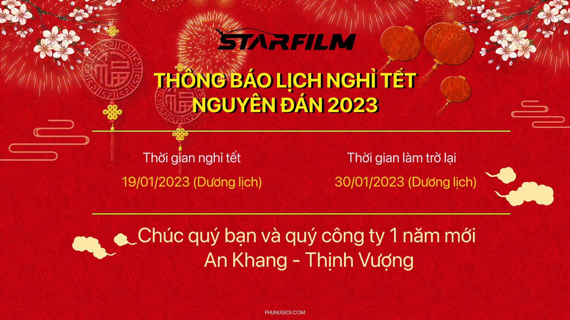 Thông báo lịch nghỉ tết nguyên đán 2023 STARFILM