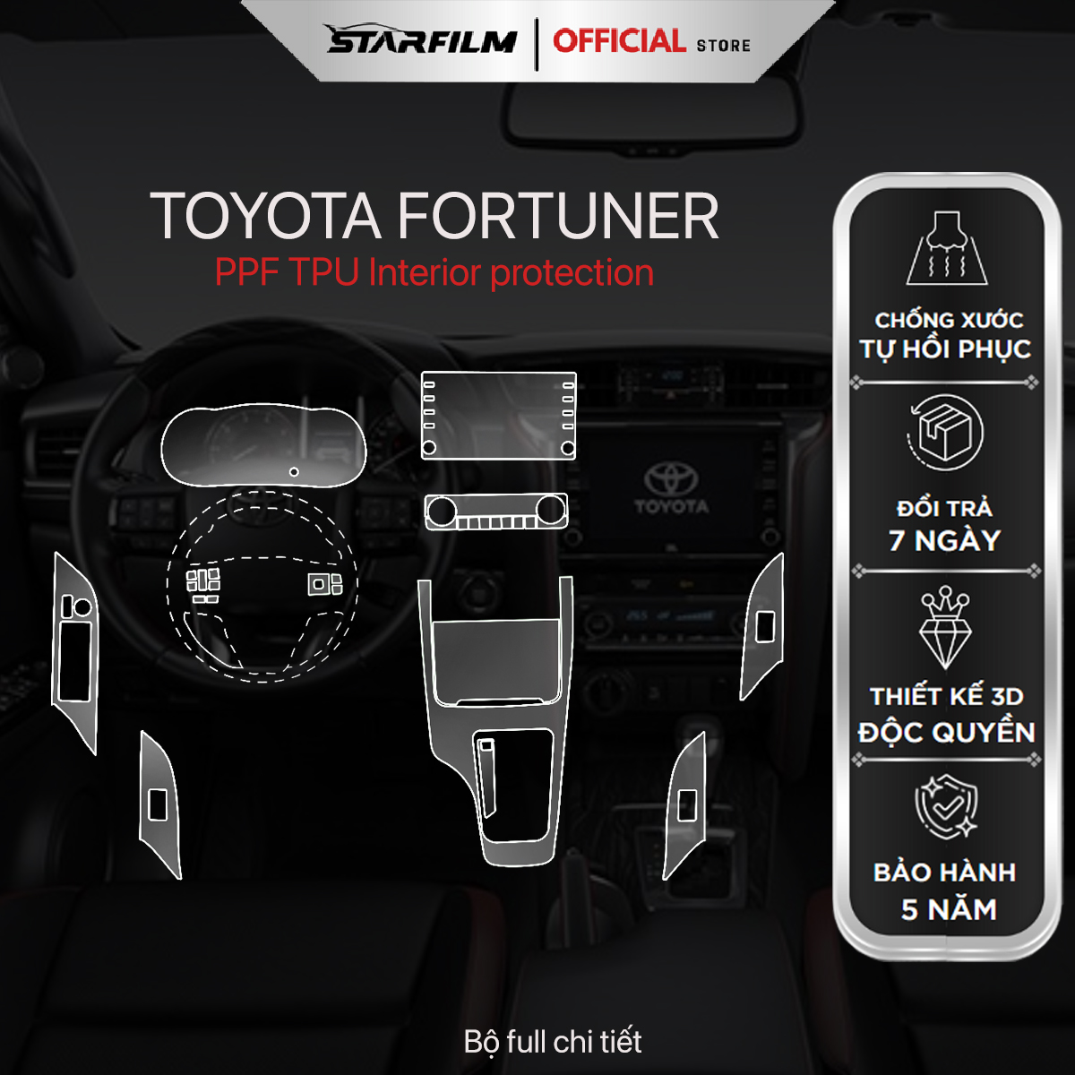 Toyota Fortuner 2023 PPF TPU nội thất chống xước tự hồi phục STARFILM